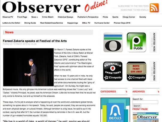 screenshot of ObserverNewspaperOnline.com article
