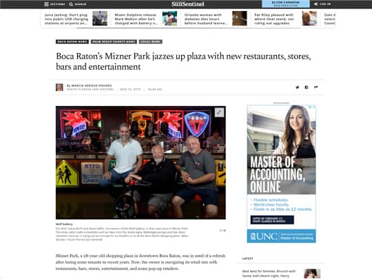 polin pr placement in sun-sentinel.com for Boca Raton Mizner Park