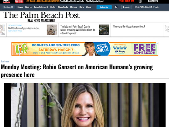 Polin PR placement for American Humane on PalmBeachPost.com